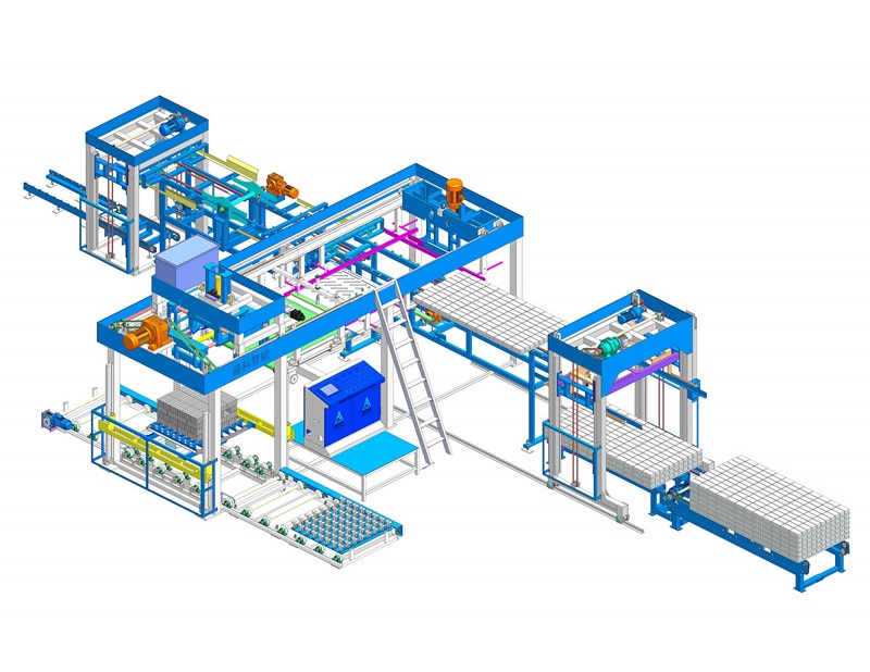 Máy xếp gạch/khối servo hoàn chỉnh có máy đóng gói